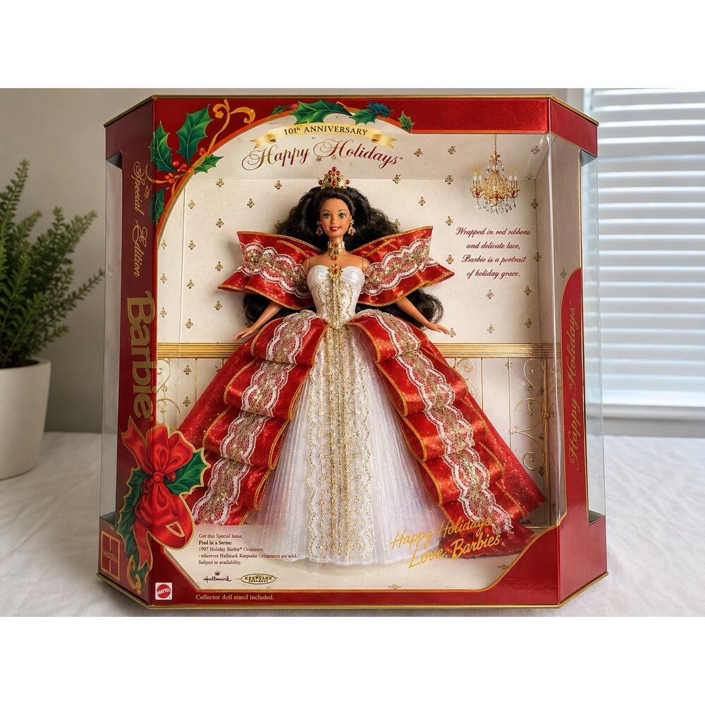 1997 Happy Holidays Barbie Brunette 10th Anniversary Special Edition NRFB